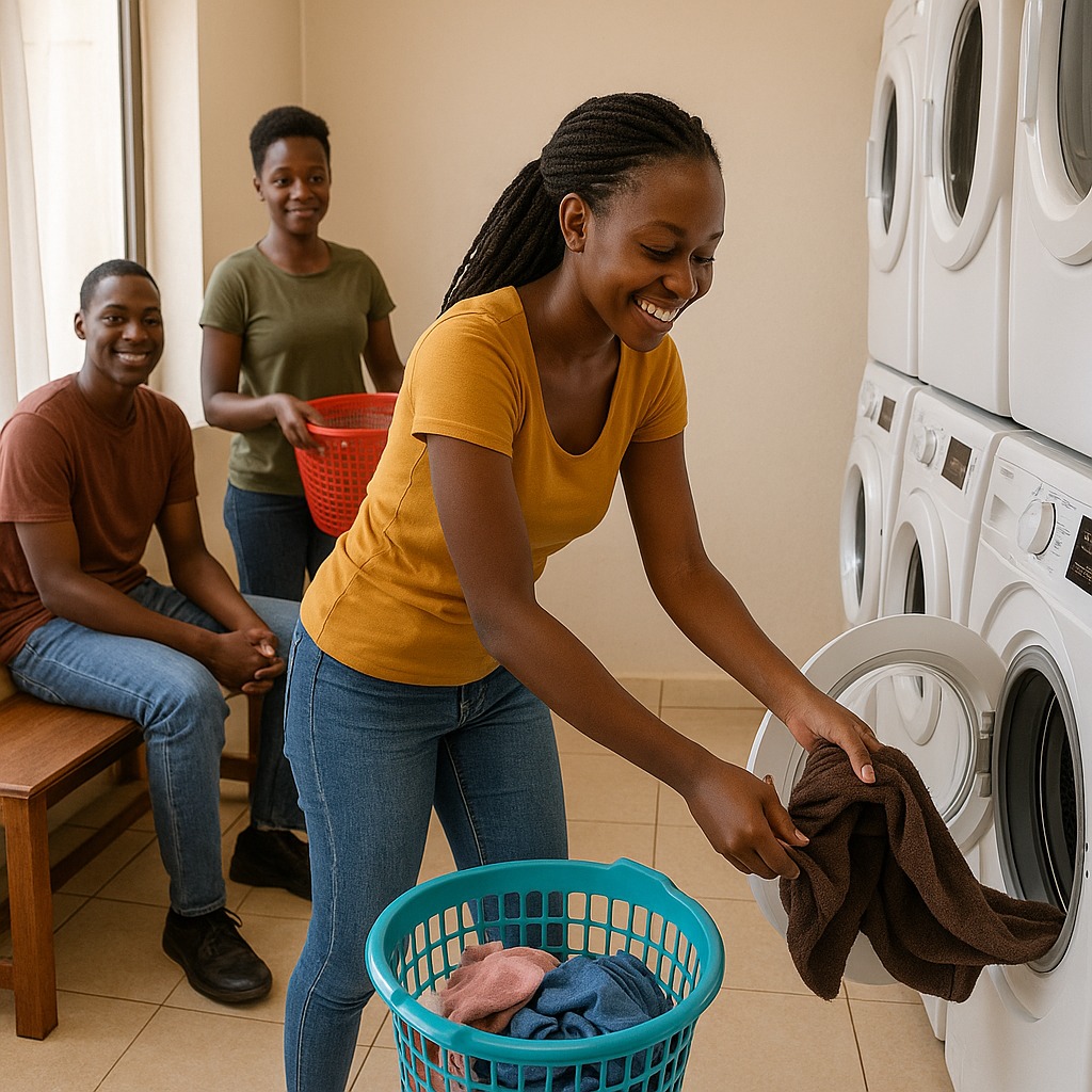 Students using modern laundry facilities